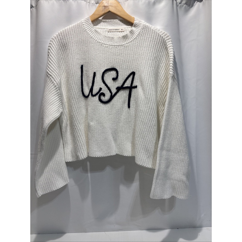 Moon & Madison Anthropologie Sweater Women Size M USA Preppy Nautical White